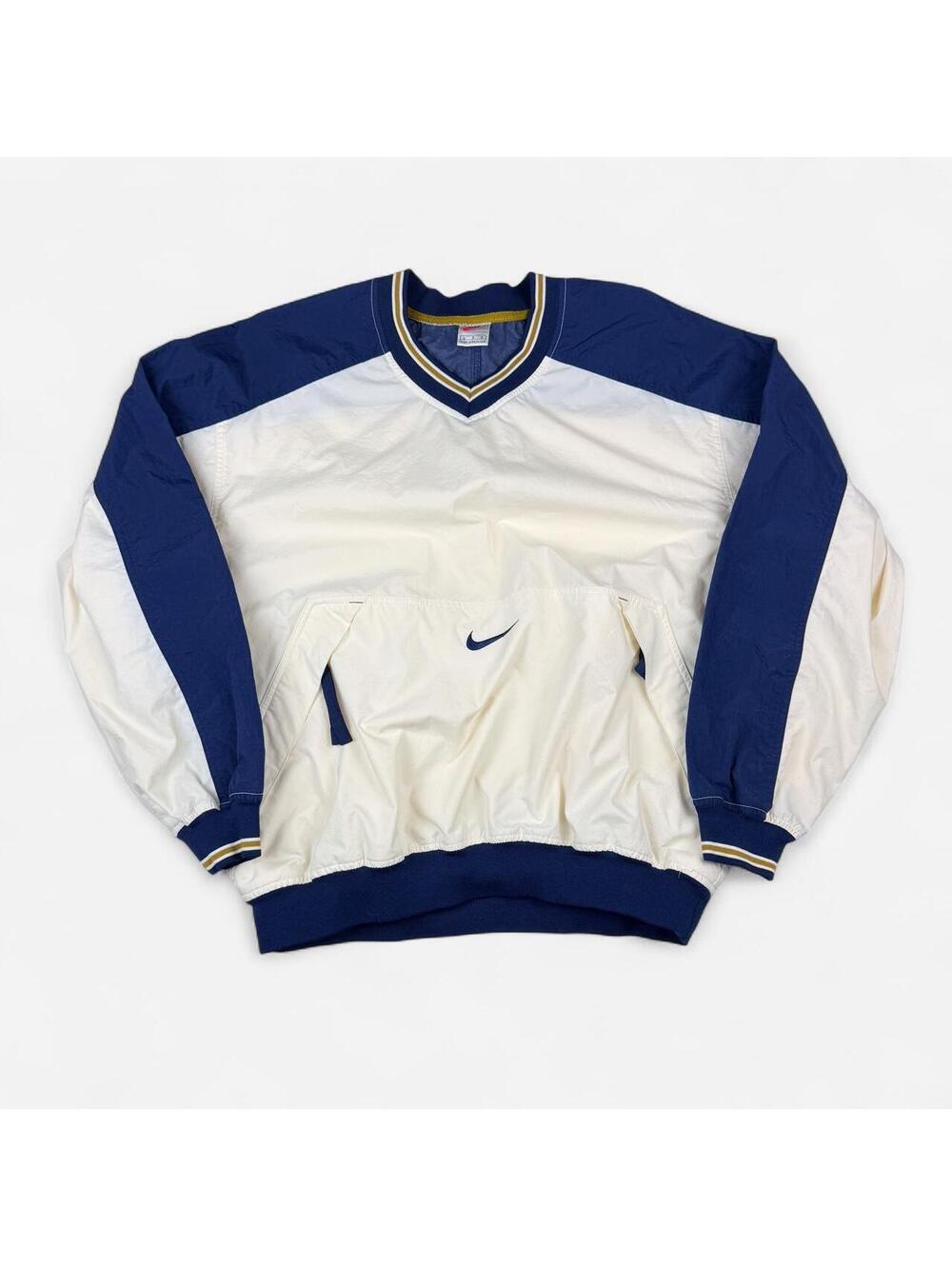 Nike 90s cream navy gold colorblock crop windbreaker jacket size L